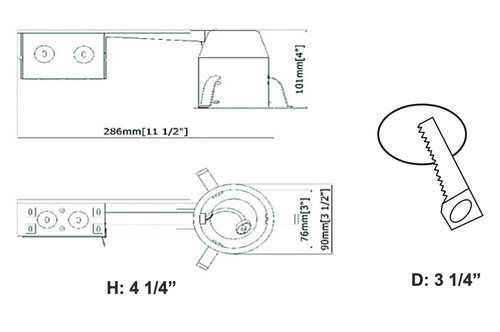 3" GU10 Remodel Recessed Housing Dimensions