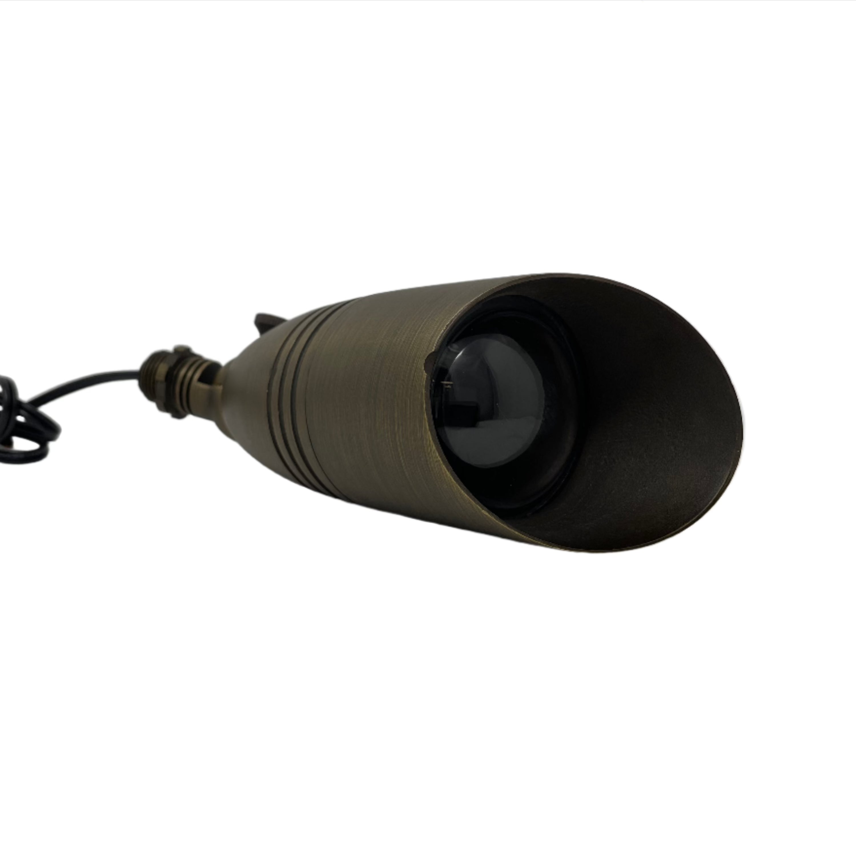 Antique Brass Landscale Uplight Bullet Fixture laying on it's side from an angle